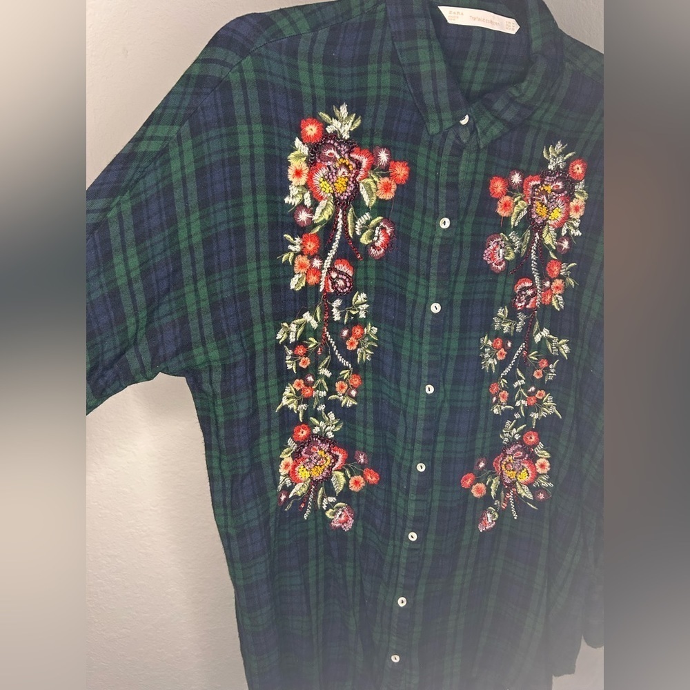 Zara Embroidered Plaid Long Sleeve Shirt - Picture 5 of 7